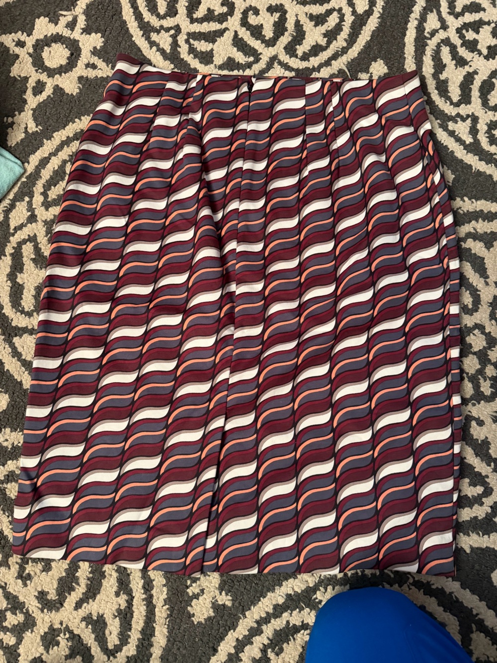 Ann Taylor Factory Burgundy, Navy, Cream & Coral Wavy Stripe skirt